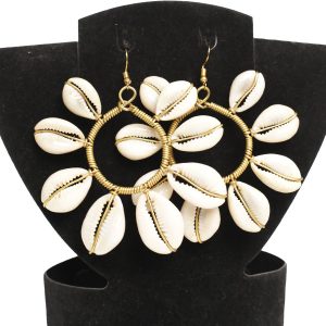 Bronze Hoop Earrings Decorated with Cowries for Sale